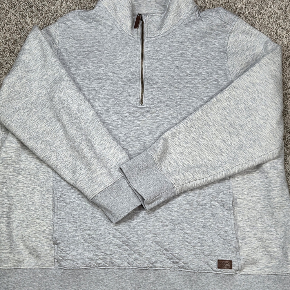L.L. Bean Women 3X Plus Quilted Quarter Zip Pullover Grey Leather Logo Patch EUC